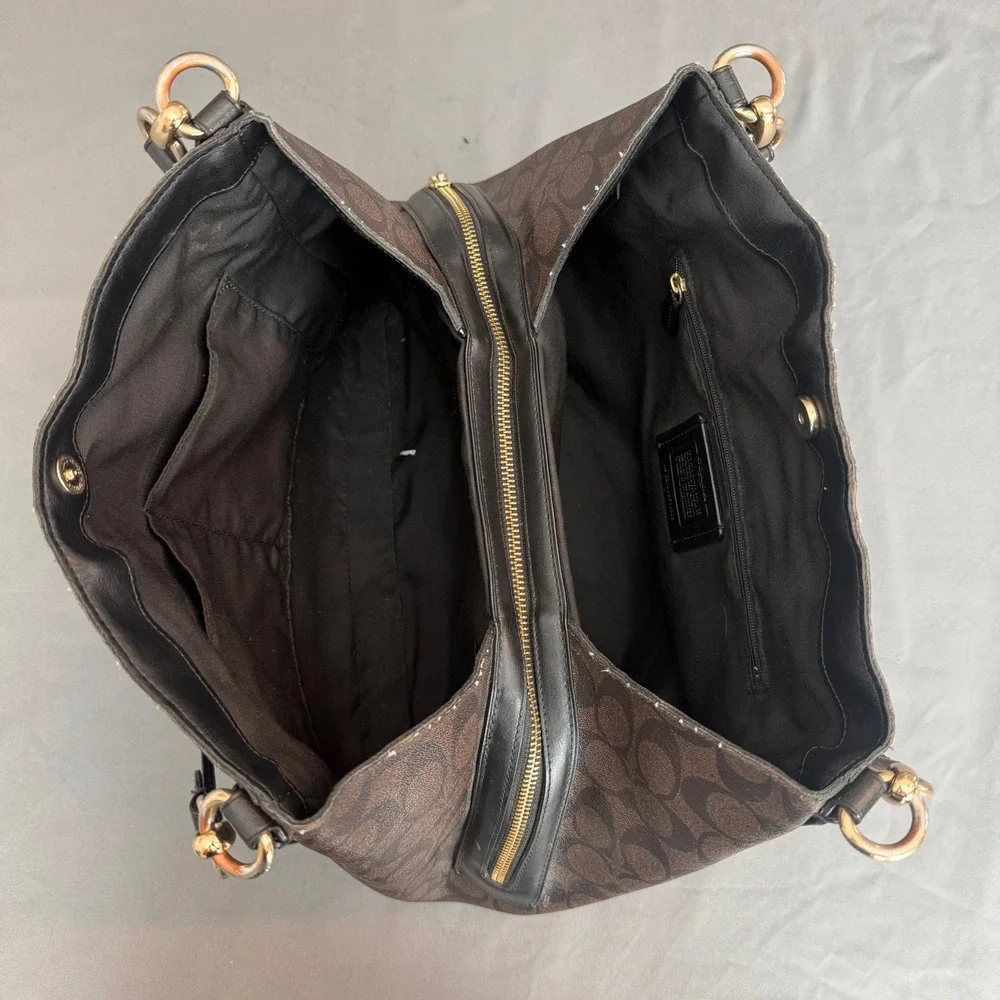 Coach Lexy Shoulder Bag Signature Coated Canvas Brown Black Monogram - Picture 7 of 12